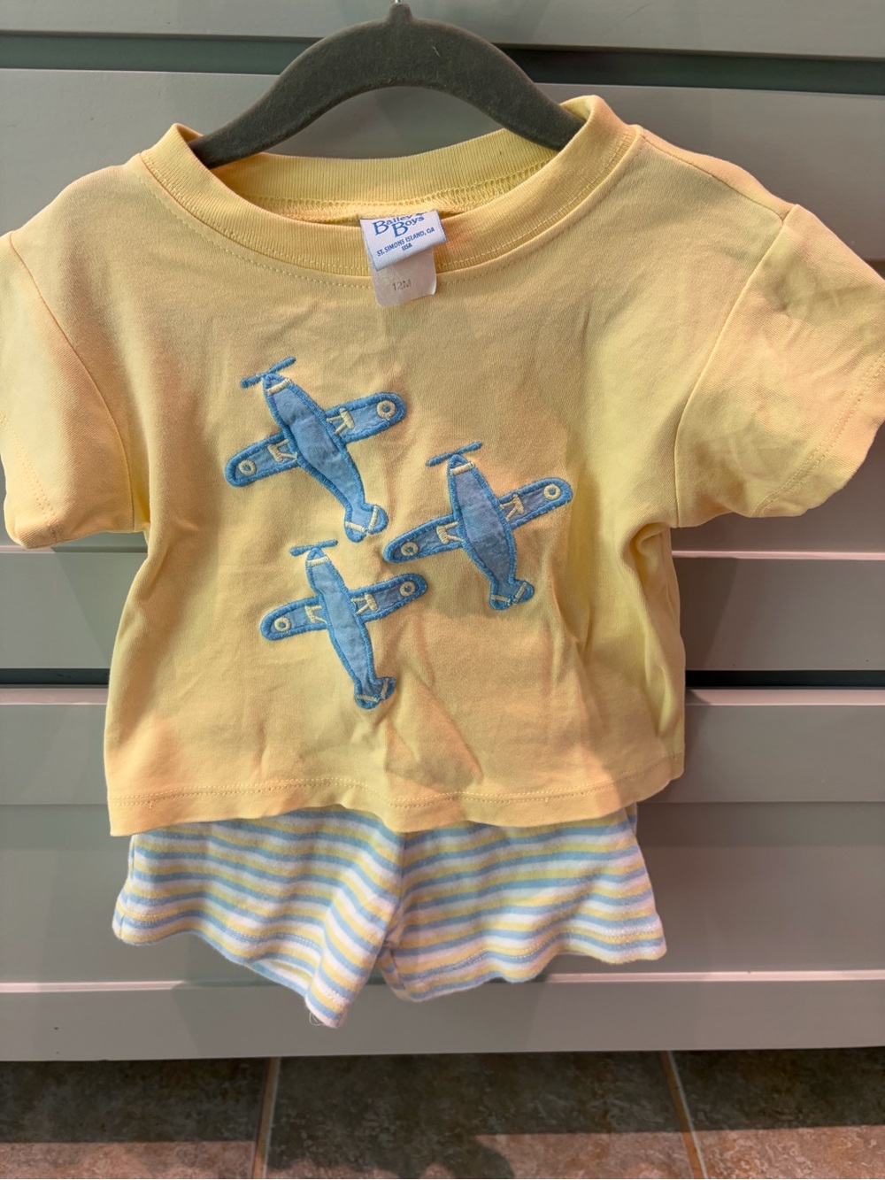 Baby Short-Sleeve Yellow Tee with Blue Airplane Appliqués